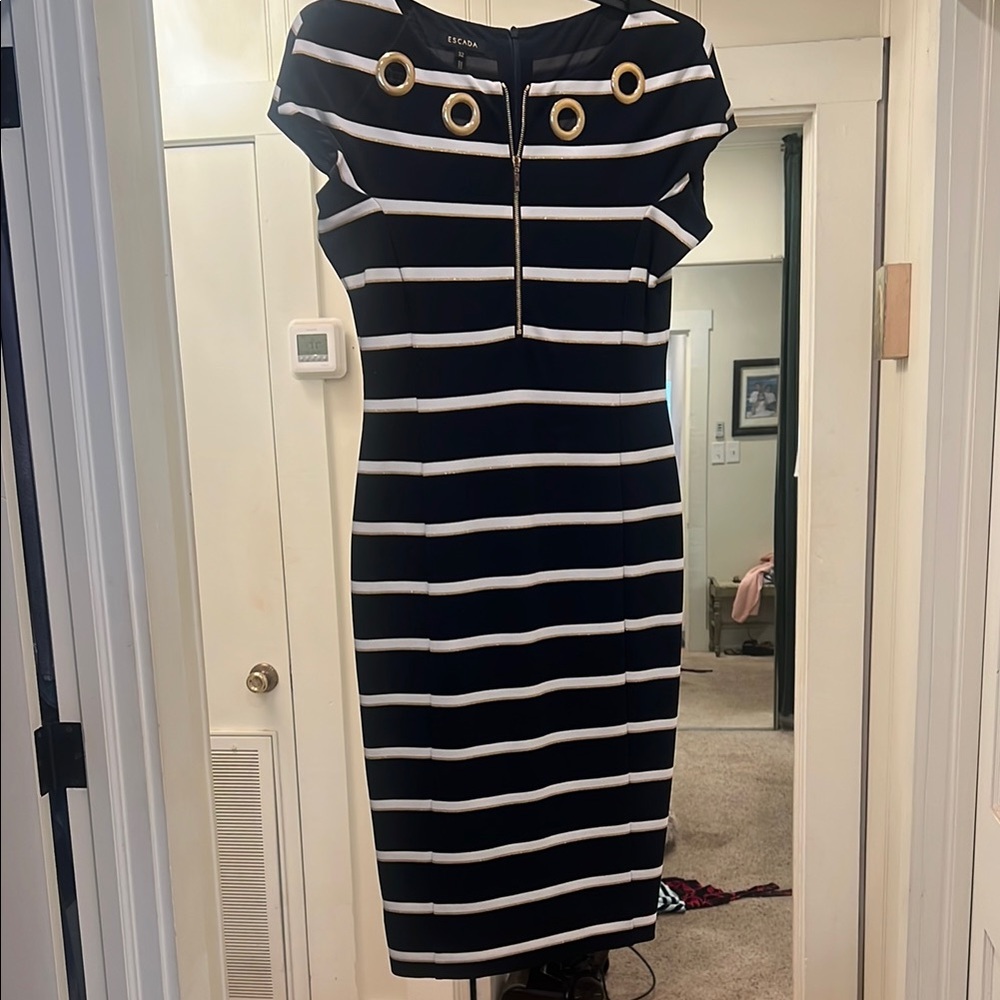 Escada Navy and White Striped Dress